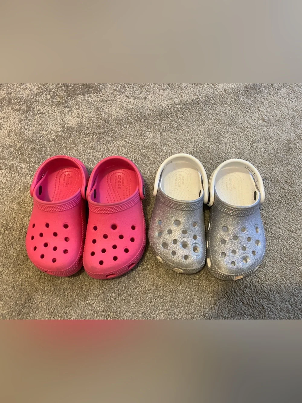 CROCS Kids Clogs Duo in Hot Pink and Sparkle Silver - Picture 1 of 4